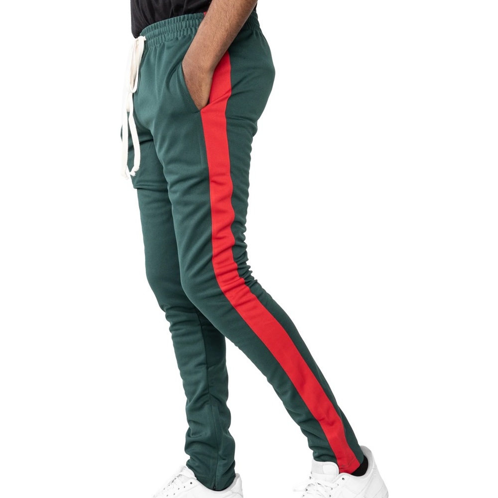 Green and red track pants